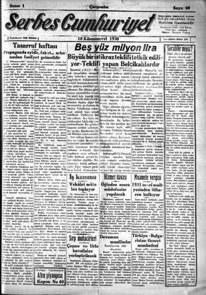Serbes Cumhuriyet Gazetesi 10 Aralık 1930 kapağı