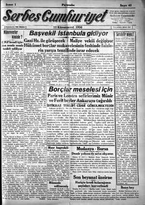 Serbes Cumhuriyet Gazetesi 11 Aralık 1930 kapağı