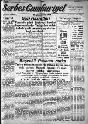 Serbes Cumhuriyet Gazetesi 13 Aralık 1930 kapağı