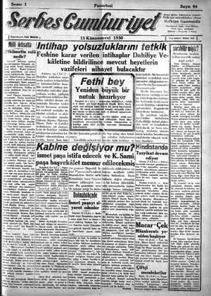 Serbes Cumhuriyet Gazetesi 15 Aralık 1930 kapağı
