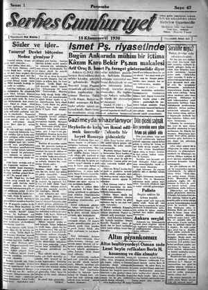 Serbes Cumhuriyet Gazetesi 18 Aralık 1930 kapağı