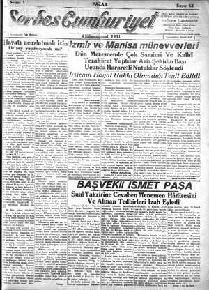 Serbes Cumhuriyet Gazetesi 4 Ocak 1931 kapağı