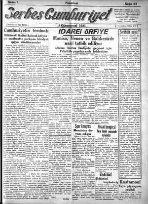 Serbes Cumhuriyet Gazetesi 5 Ocak 1931 kapağı