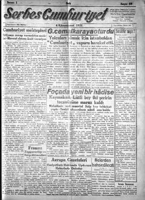 Serbes Cumhuriyet Gazetesi 6 Ocak 1931 kapağı