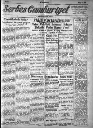 Serbes Cumhuriyet Gazetesi 7 Ocak 1931 kapağı