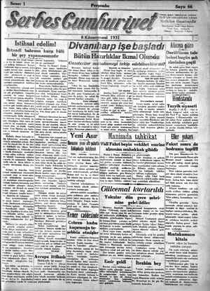 Serbes Cumhuriyet Gazetesi 8 Ocak 1931 kapağı