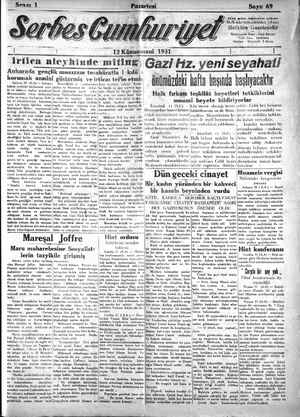 Serbes Cumhuriyet Gazetesi 12 Ocak 1931 kapağı