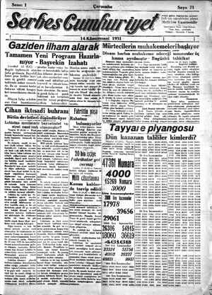 Serbes Cumhuriyet Gazetesi 14 Ocak 1931 kapağı