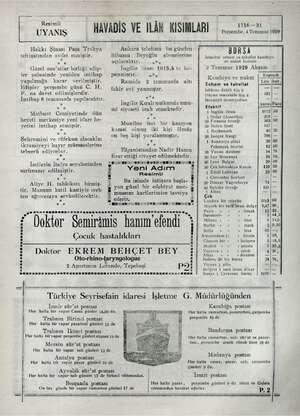    Resimli | UYANIŞ HAVADİS VE ILÂK KISIMLARI Ji 1716— 91 /; Persembe, 4 Temmuz 1929 Hakkı Şinasi Paşa Trakya Ankara telefonu
