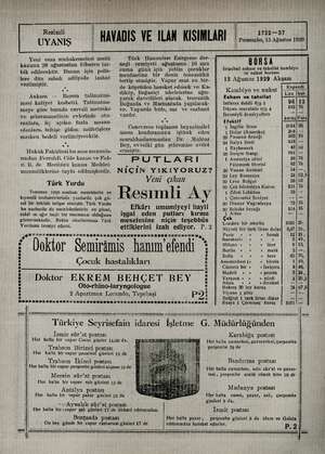    1722—37 1 Persembe, 1 5 Ağustos 1929 UYANIŞ : HAVADIS VE ILAN KISIMLARI eni ceza muhakemeleri usulü Türk bi a der- R 0...