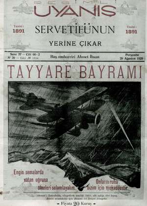 Servetifunun (Uyanış) Dergisi 29 Ağustos 1929 kapağı