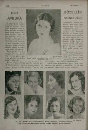  1934 AVRUPA Avrupa güzellik kraliçesi Ö Şubutin Pariste intihap edildi, ve nelicwle Fransiz püzeli Mütmuzel Jwilla ka- zandı.