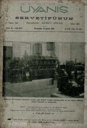 Servetifunun (Uyanış) Dergisi 19 Şubat 1931 kapağı