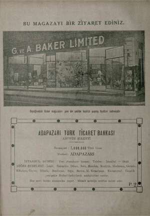    Beyoğlundaki Baker mağazaları yeni bir şekilde teşkilât yapmış fiyatları indirmiştir (1 ö ö 8; —ö ö ADAPAZARI TÜRK TİCARET