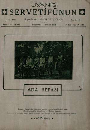 Servetifunun (Uyanış) Dergisi 18 Haziran 1931 kapağı