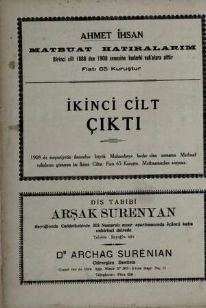  ar aa ev a ği » © “iz e e lm m e A W d ÇIKTI AHMET İHSAN MATGU AT TATIRALAKRIM. Birinci cilt 1888 den 1908 senesine kadarki