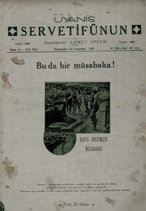 Servetifunun (Uyanış) Dergisi 23 Temmuz 1931 kapağı