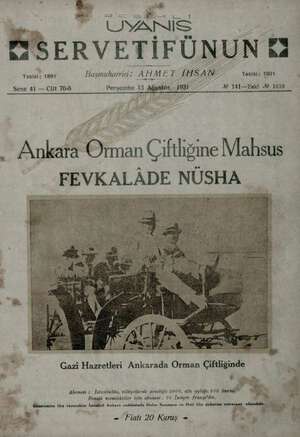 Servetifunun (Uyanış) Dergisi 13 Ağustos 1931 kapağı
