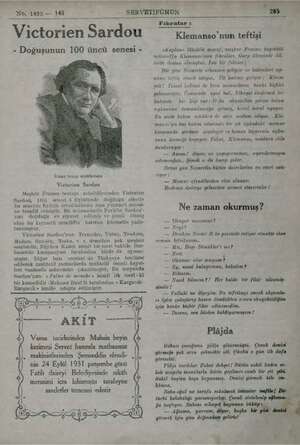    m RR şe Kr N AI Ş veğjğp; ew e. AN No, 1893 — 148 SERVETİFÜNÜN o | | 285 7 Fıkralar » Victorlen Sardou - Doğuşunun 100 üncü