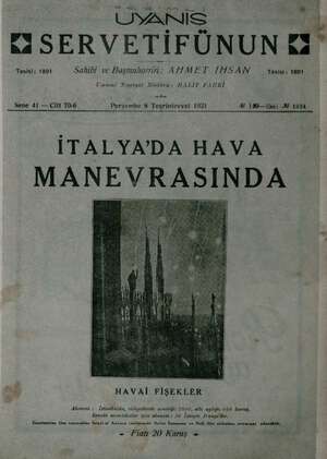 Servetifunun (Uyanış) Dergisi 8 Ekim 1931 kapağı