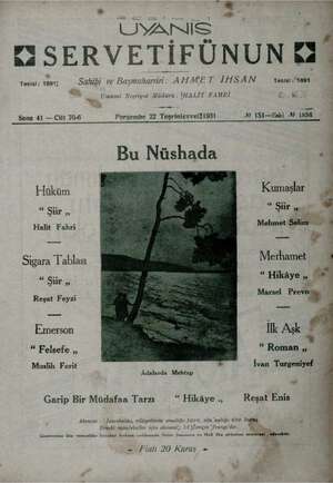 Servetifunun (Uyanış) Dergisi 22 Ekim 1931 kapağı
