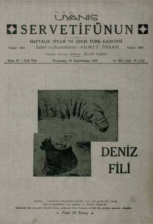 Servetifunun (Uyanış) Dergisi 19 Kasım 1931 kapağı