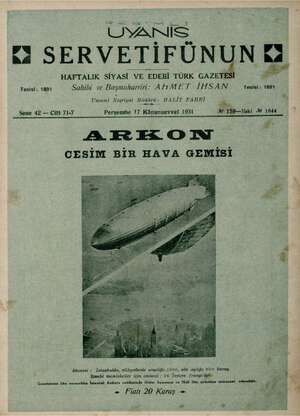 Servetifunun (Uyanış) Dergisi 17 Aralık 1931 kapağı
