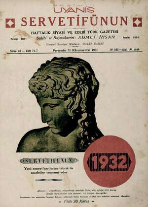 Servetifunun (Uyanış) Dergisi 31 Aralık 1931 kapağı
