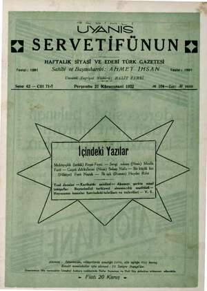 Servetifunun (Uyanış) Dergisi 21 Ocak 1932 kapağı