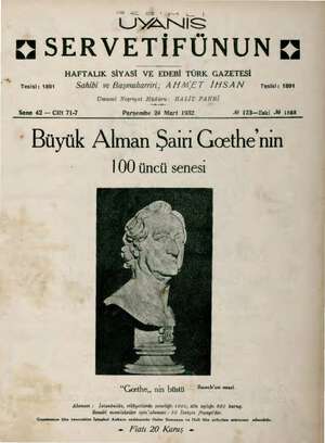 Servetifunun (Uyanış) Dergisi 24 Mart 1932 kapağı