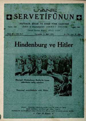 Servetifunun (Uyanış) Dergisi 31 Mart 1932 kapağı