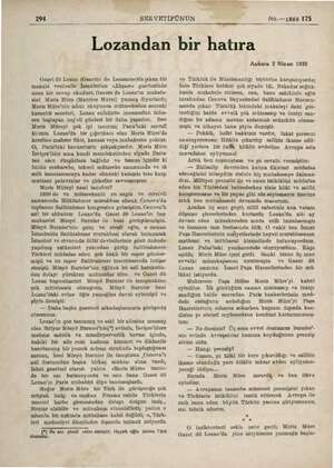  294 SERVETİFÜNUN No.— 1869 175 Lozandan bir hatıra Gazetdö Lozan (Gazette de ILnusannejda çakan bir makale venilesile...