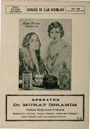    Resimli UYANIŞ SERVETİFÜNUN "HAVADİS VE İLÂN KISIMLARI, Perşembe, 18 Şubat 1932 1953 —168 BÂAİRARA LI a KİRALAR ALAK...