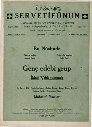 Servetifunun (Uyanış) Dergisi 7 Temmuz 1932 kapağı