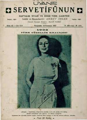 Servetifunun (Uyanış) Dergisi 14 Temmuz 1932 kapağı