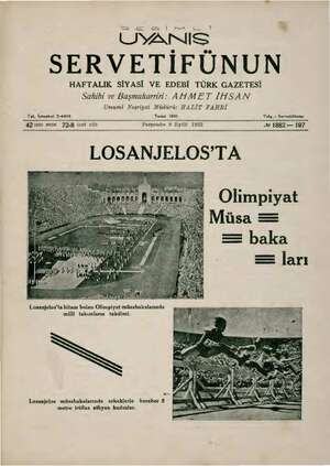 Servetifunun (Uyanış) Dergisi 8 Eylül 1932 kapağı