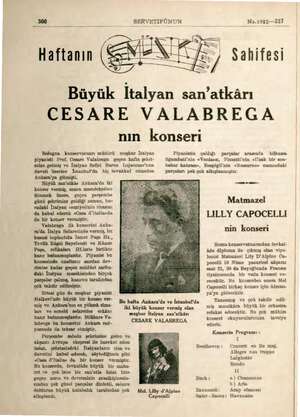  Haftanın Şi SERVETİFÜNUN No.1912—227 / Sahifesi Büyük İtalyan san'atkârı CESARE VALABREGA Bologna konservatuarı müdürü meşhur