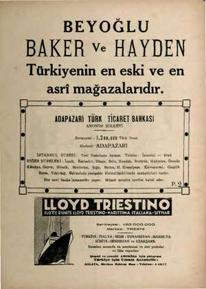  BEYOĞLU BAKER ve HAYDEN Türkiyenin en eski ve en asri mağazalarıdır. # & g g © l ADAPAZARI TÜRK TİCARET BANKASI GARA İleri