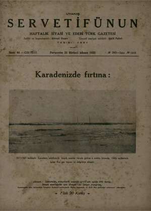 Servetifunun (Uyanış) Dergisi 21 Aralık 1933 kapağı
