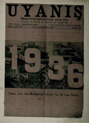 Servetifunun (Uyanış) Dergisi 9 Ocak 1936 kapağı