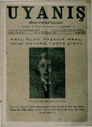 Servetifunun (Uyanış) Dergisi 30 Ocak 1936 kapağı