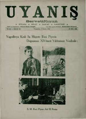 Servetifunun (Uyanış) Dergisi 17 Eylül 1936 kapağı