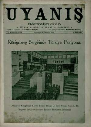 Servetifunun (Uyanış) Dergisi 22 Ekim 1936 kapağı