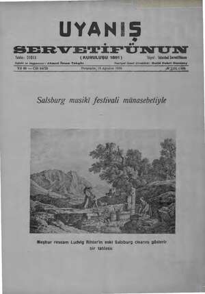  UYANIS SELE ETİ ENT ET NI Telslon: 21013 (KURULUŞU 1891) Telgraf ; İstanbul Servetifünun Sahibi ve başyazıcısı : Ahmed İhsan