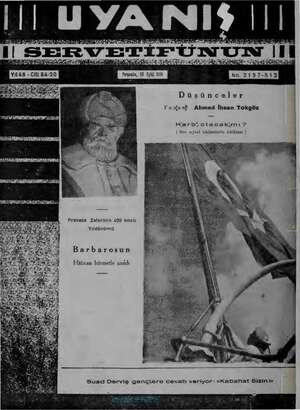 Servetifunun (Uyanış) Dergisi 29 Eylül 1938 kapağı
