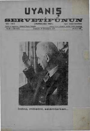 Servetifunun (Uyanış) Dergisi 26 Ocak 1939 kapağı