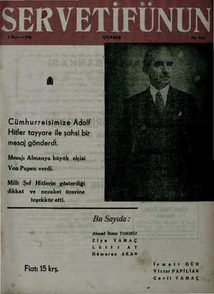 Servetifunun (Uyanış) Dergisi 6 Mart 1941 kapağı