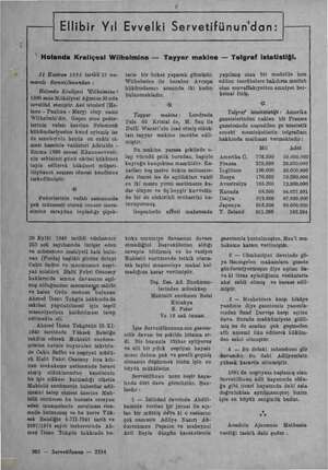    Ellibir Yıl Evvelki Servetifünun'dan: ” Holanda Kraliçesi Wilhelmine — Tayyar makine — Telgraf istatistiği. 21 Hağiran 1891