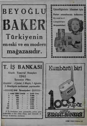    BEYOĞLU DAKER Türkiyenin en eski ve en modern mağazasıdır. T. İŞ BANKASI Küçük Tasarruf Hesapları 19441 İkramiye Plânı...