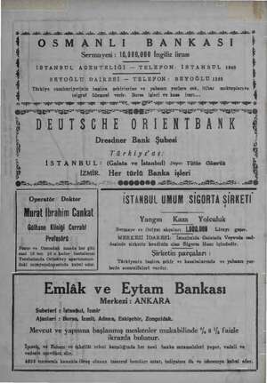    al ağn alen lr ml ablalar mi ol ai siz ie olen. ale. abe OSMANLI BANKASI Sermayesi : 10,080,900 İngiliz lirası İSTANBUL...
